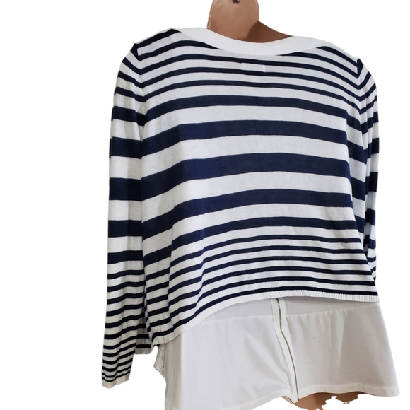 Avenue Open Front Cardigan Sweater Sz 26/28 Blue & White Stripes ~ Pre-Owned - Picture 7 of 11